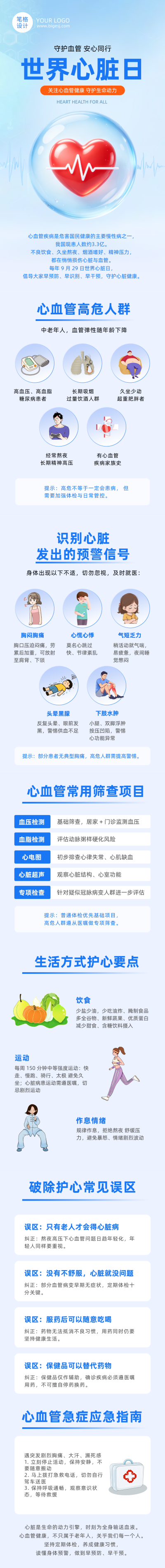 心血管健康科普蓝色手绘公众号长图 模板ID：9917232