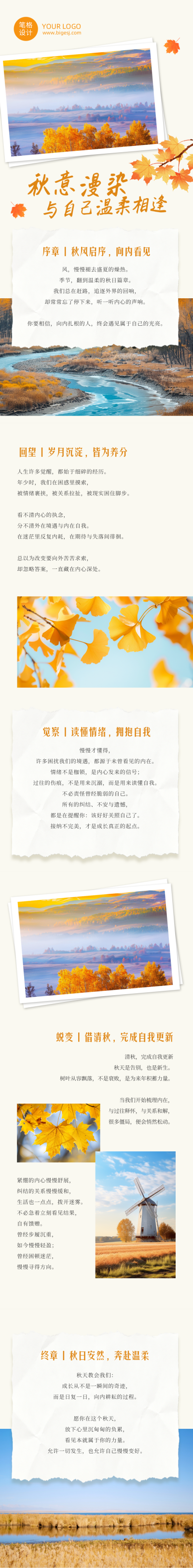 秋季文艺秋天文案橙色公众号长图 模板ID：9917226