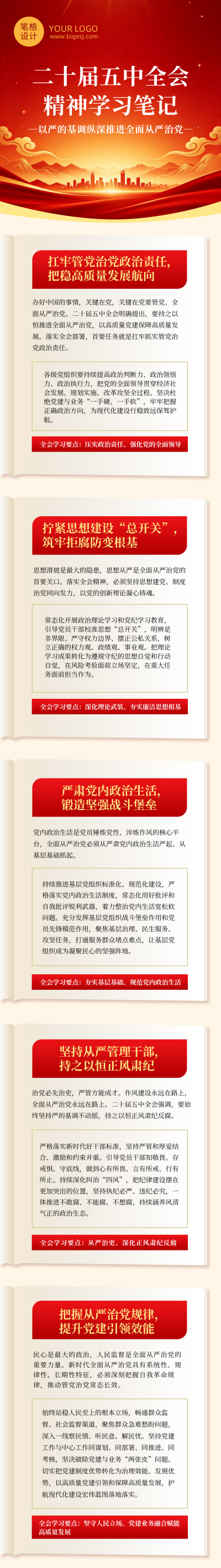 从严治党学习笔记红色公众号长图 模板ID：9917422