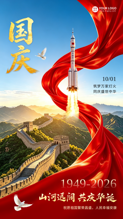 国庆节大气祝福海报 模板ID：9917363