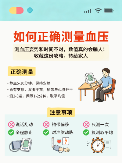 正确测量血压科普笔记封面 模板ID：9917410