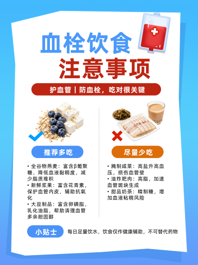 血栓饮食注意事项蓝色笔记封面 模板ID:9917537