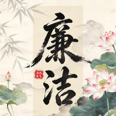 廉政宣传手绘水墨风公众号次图 模板ID：9917564