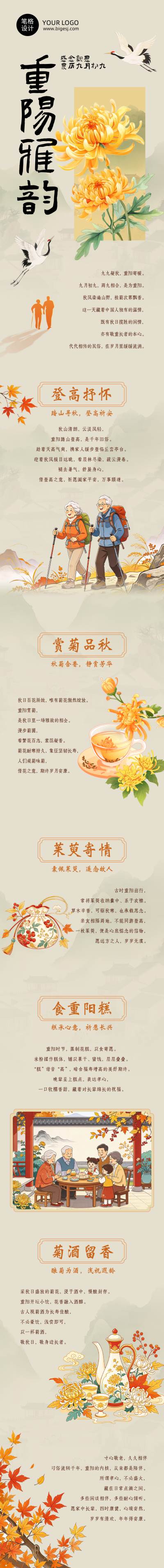 重阳节习俗橙色中国风公众号长图 模板ID：9917714