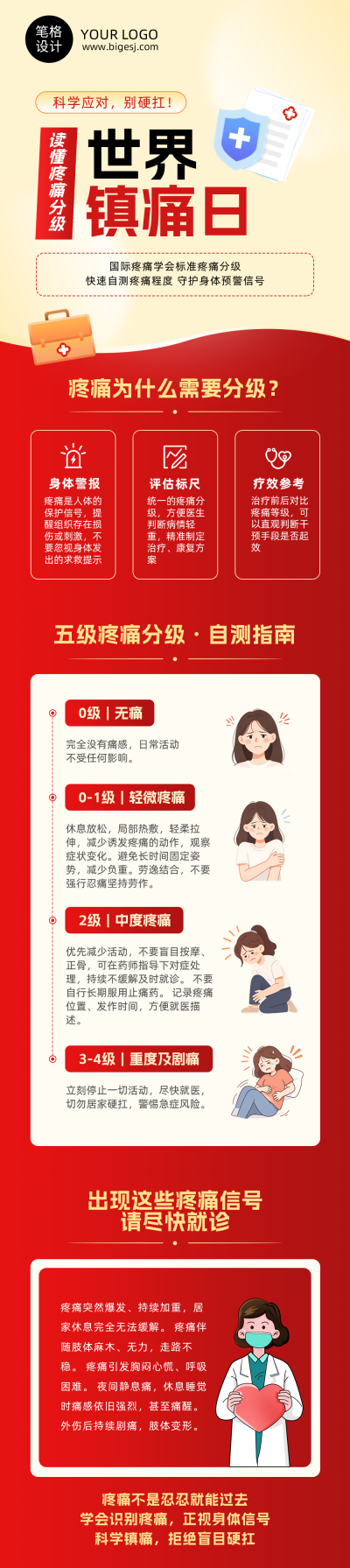 疼痛分级科普世界镇痛日红色公众号长图 模板ID:9917848