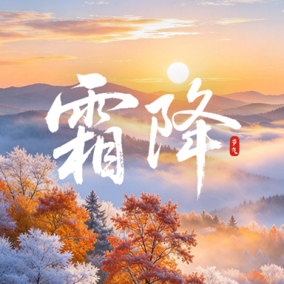 霜降节气风景日签祝福公众号次图 模板ID：9917895