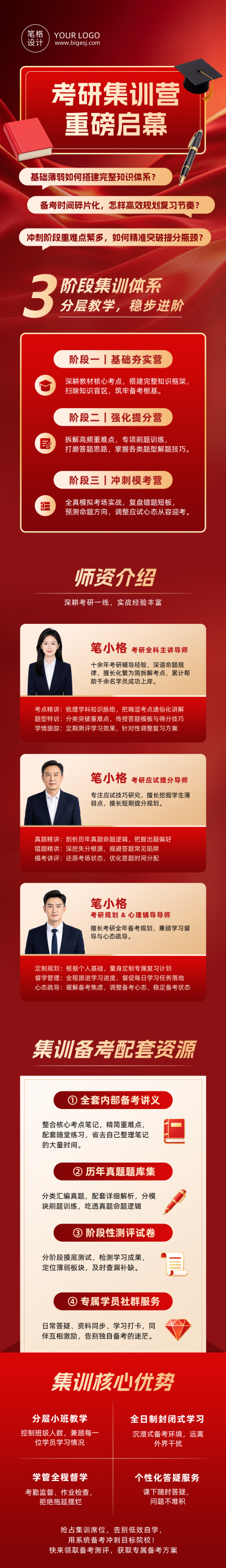 考研集训营招生宣传红色公众号长图 模板ID：9918250