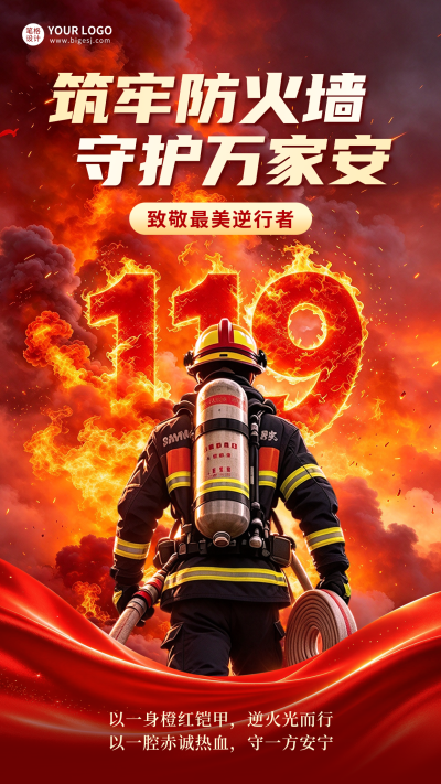 致敬消防员实景海报 模板ID:9918378