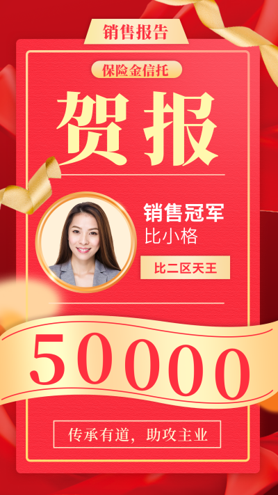 红色商务保险销售冠军评定手机海报 模板ID：18501