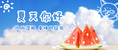 夏天你好蓝色清新可爱公众号封面首图 模板ID：18411