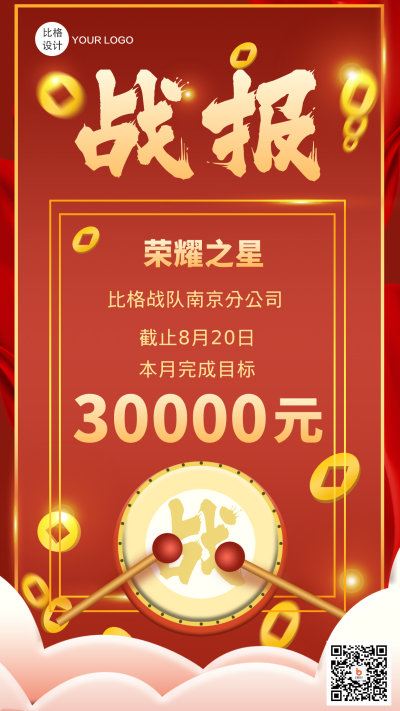 战报喜庆表彰大会销售手绘手机海报 模板ID:21680