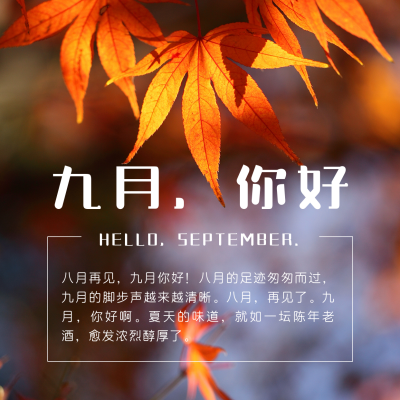简约实景九月你好方形海报 模板ID：19226