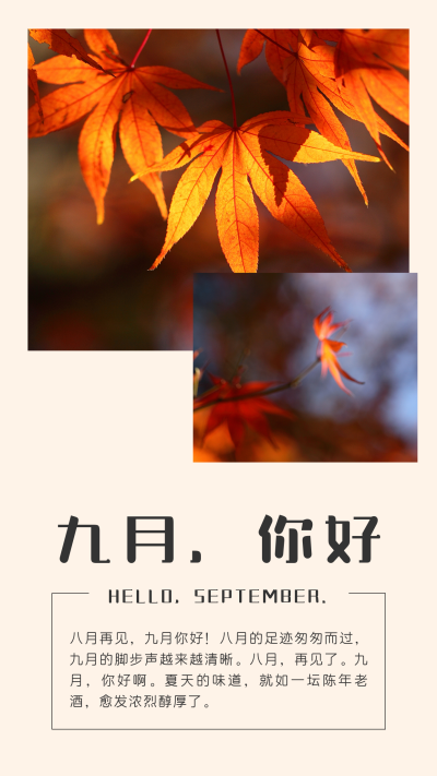 简约实景九月你好竖版配图 模板ID:19227