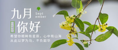 日签九月你好简约实景排版绿色公众号首图 模板ID:19430