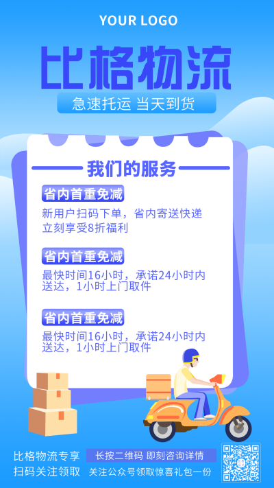 社区物业物流服务快递员手机海报 模板ID:21002