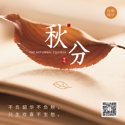 秋分节气早安秋天落叶实景简约方形海报 模板ID：21036