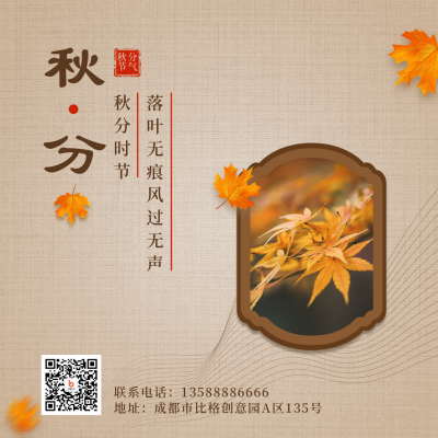 二十四节气秋分简约实景橙色方形海报 模板ID:21341