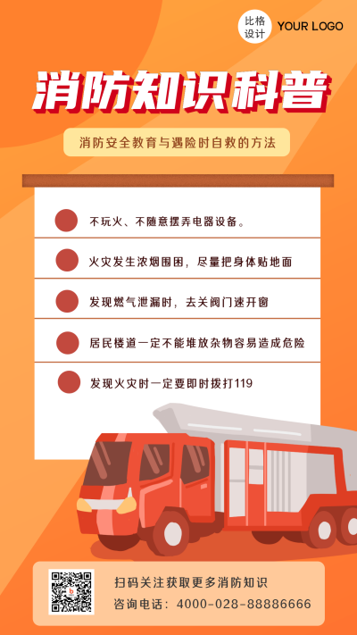 消防安全知识科普安全教育手机海报 模板ID：22740