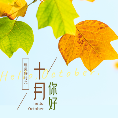 实景十月你好月初问候方形海报 模板ID：22460