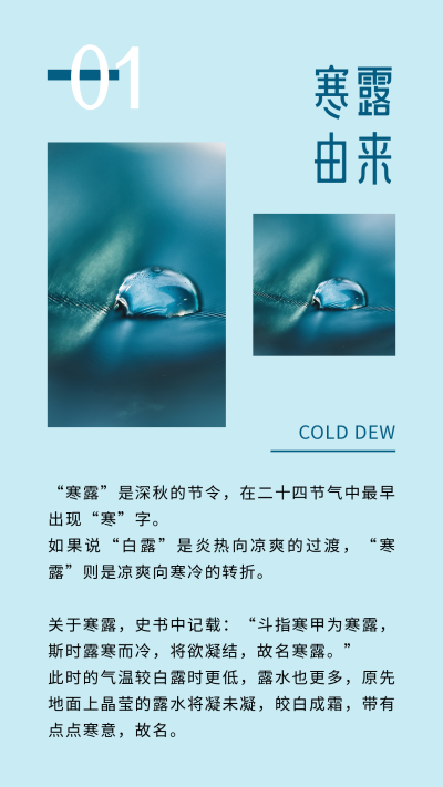 寒露二十四节气秋天露水蓝色简约通用竖版配图 模板ID：22606