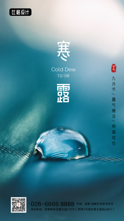 寒露二十四节气秋天露水实景大气简约手机海报 模板ID：22614