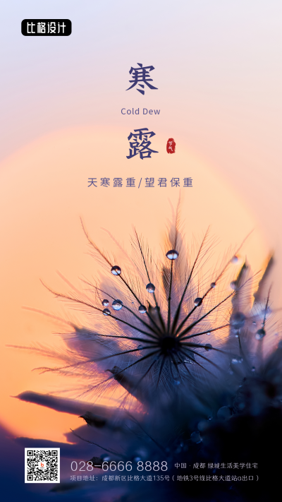 寒露二十四节气秋天落日晚霞实景简约手机海报 模板ID：22619