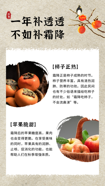 霜降节气习俗养生食补简约中国风竖版配图 模板ID：22908