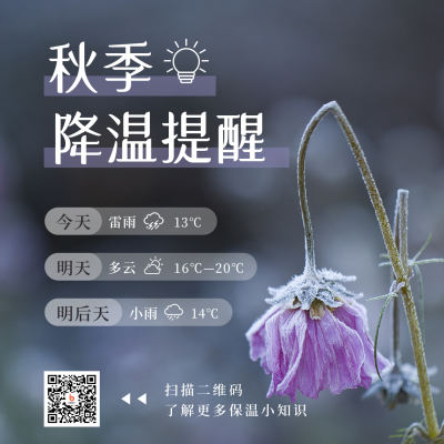 降温提醒简约实景蓝色方形海报 模板ID：22923