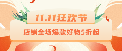 手绘双十一电商直播活动公众号封面首图 模板ID：23123