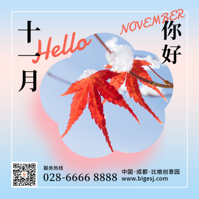 11月你好问候日签简约清新蓝色方形海报 模板ID：23352