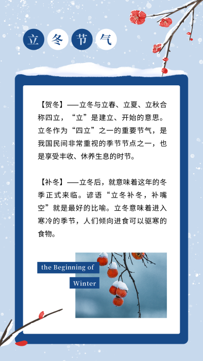 立冬节气冬天梅花雪景简约插画竖版配图 模板ID：23605