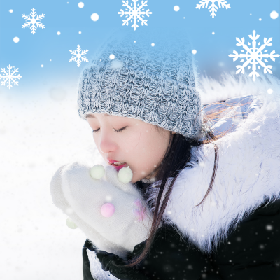冬天你好问候日签人物实景雪花头像 模板ID：23655