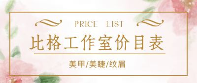 美甲美睫纹眉价格表简约清新公众号首图 模板ID：24633