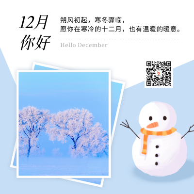 12月你好早安日签清新冬天方形海报 模板ID：25419