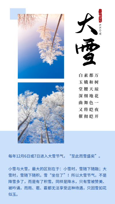 大雪小雪节气冬天雪景简约大气竖版配图 模板ID：25578