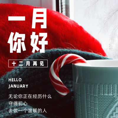 简约清新一月你好月初问候方形海报 模板ID：26954