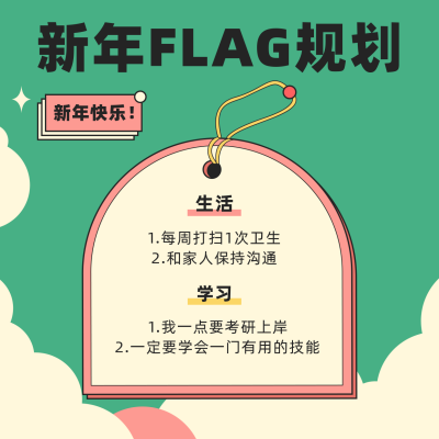 通用新年flag规划手绘绿色方形海报 模板ID:26937