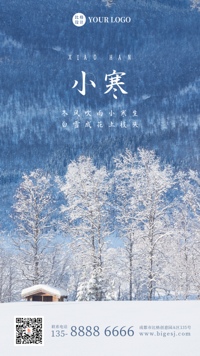 清新冬季大寒小寒节气实景手机海报 模板ID：27057