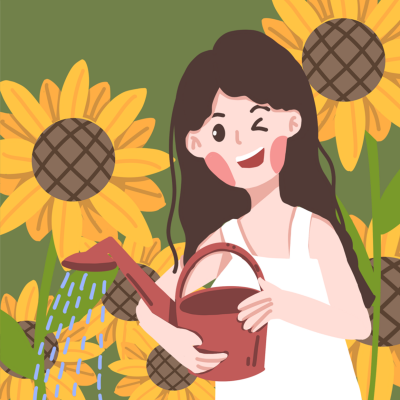 向日葵风景惬意小女孩手绘头像 模板ID：27316
