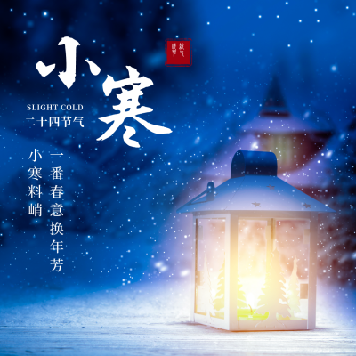 简约实景夜晚小寒节气方形海报 模板ID:27418