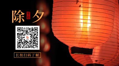 除夕传统节日简约实景灯笼橙色二维码 模板ID:28077
