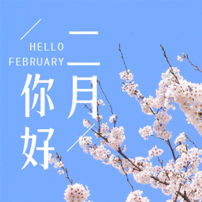 二月你好日签简约实景风景蓝色公众号次图 模板ID：28701