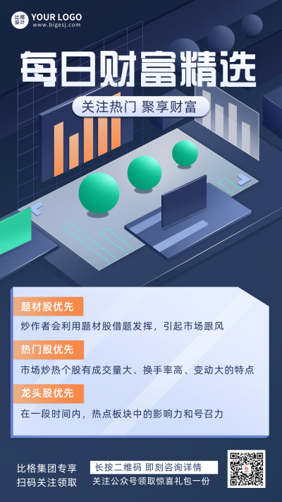 简约微立体财富精选投资理财指南攻略宣传推广手机海报 模板ID：28894