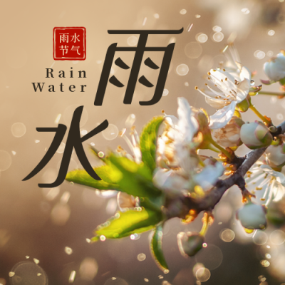 二十四节气雨水简约实景花朵黄色公众号次图 模板ID：29276