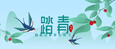 踏青旅游小鸟趣味手封面首图 模板ID:30365