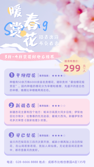 春季出游踏青赏花旅游旅行手机海报 模板ID：30663