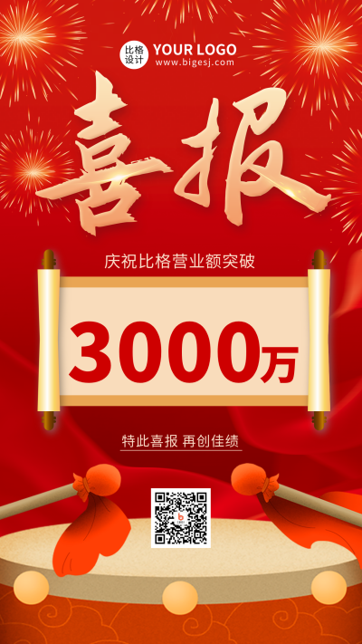 业绩冲刺战报喜报手机海报 模板ID：31782