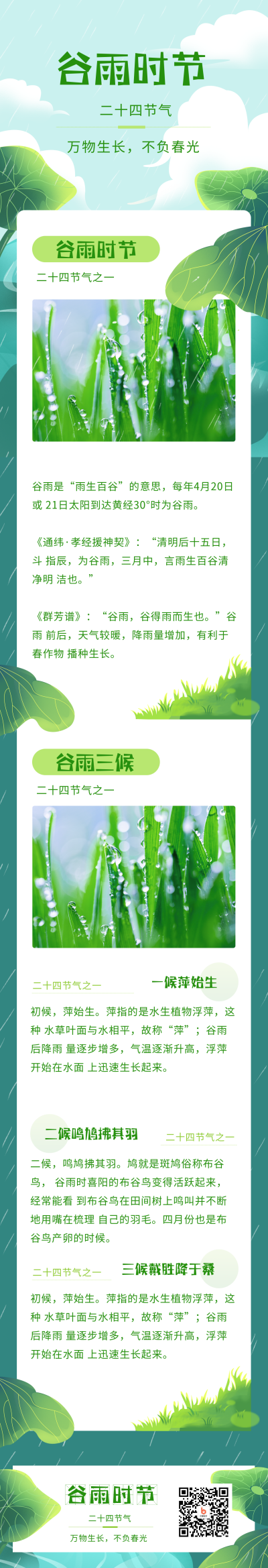 手绘清新下雨二十四节气谷雨长图海报 模板ID:31682