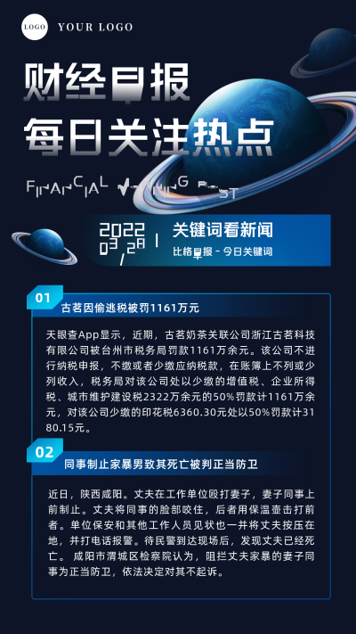 简约互联网新闻早报企业资讯手机海报 模板ID：31822