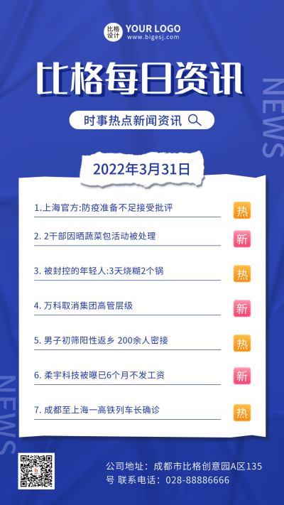 每日资讯新闻政务类手机海报 模板ID：31963